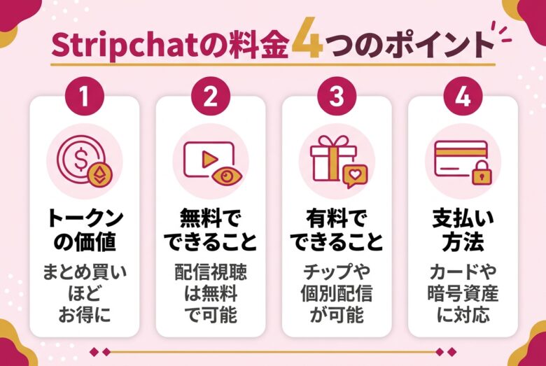 Stripchatの料金とトークンの仕組みを解説する図解