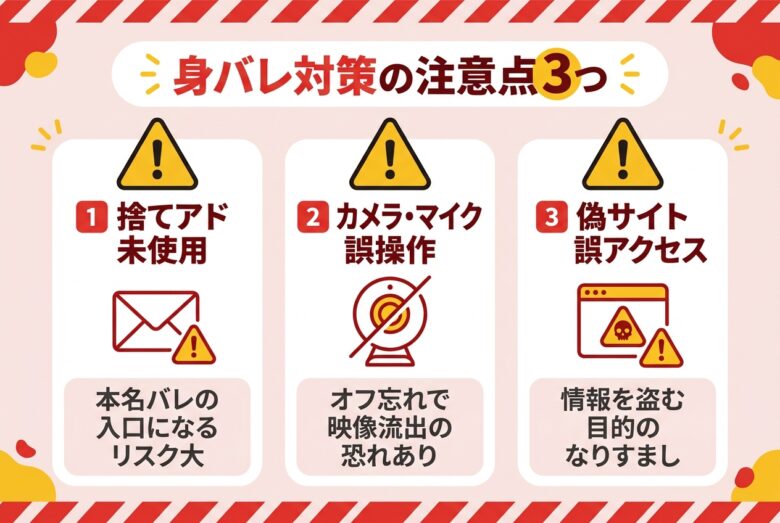 Stripchatの身バレ対策の注意点を解説する図解
