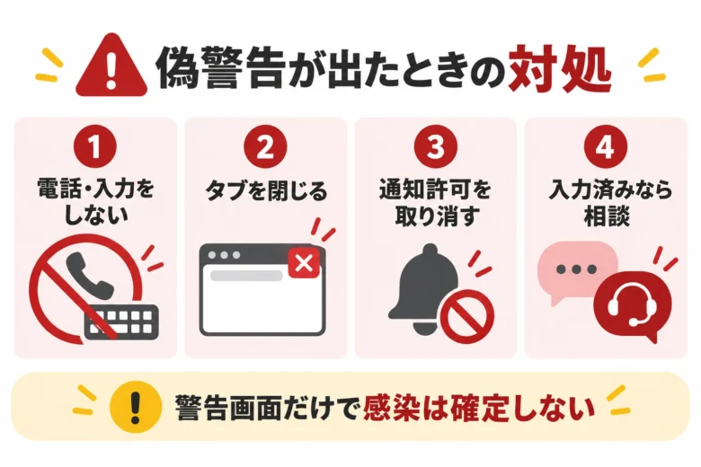 MyFans流出サイトで偽警告が出た場合の対処手順:入力せず閉じて通知を取り消す
